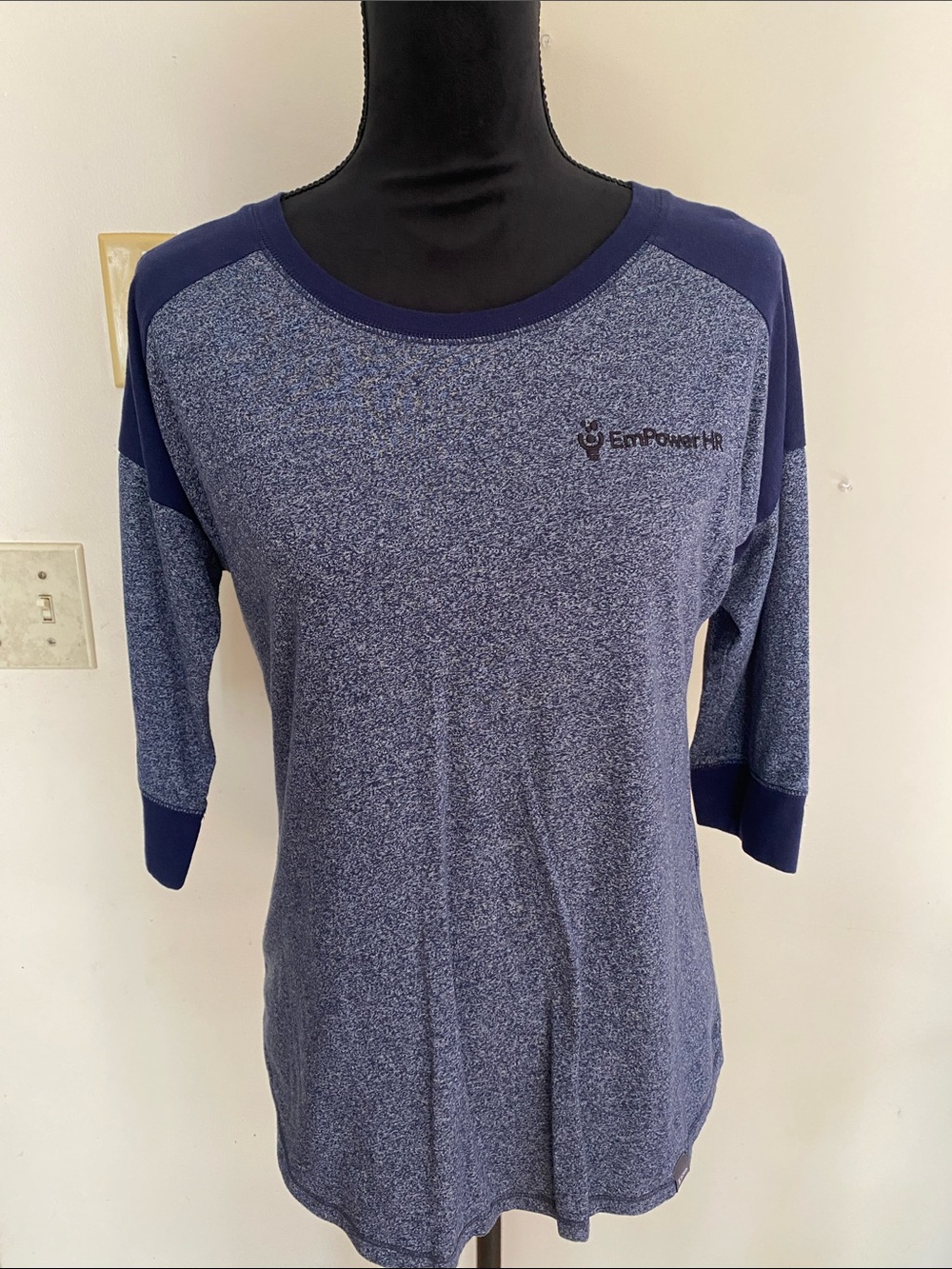 New Era Sportex EmPower HR Blue Heathered W/ navy 3/4 Raglan Sleeves US Sz M